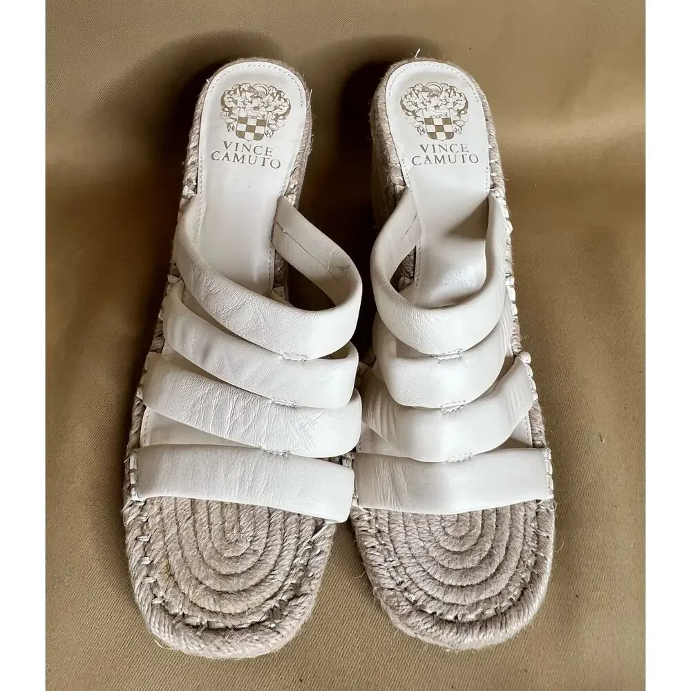 Vince Camuto Molisana Cream Espadrille Wedge Sandal 9.5 New